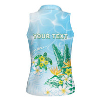 Personalised 2025 Aloha Hawaii Women Sleeveless Polo Shirt Tropical Flowers And Honu LT05 - Polynesian Pride