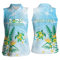 Personalised 2025 Aloha Hawaii Women Sleeveless Polo Shirt Tropical Flowers And Honu LT05 - Polynesian Pride