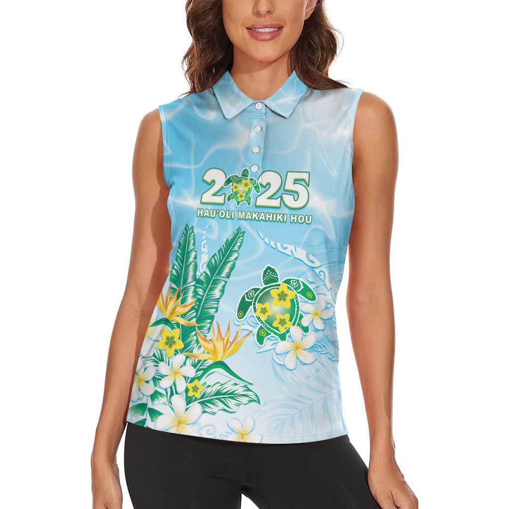 Personalised 2025 Aloha Hawaii Women Sleeveless Polo Shirt Tropical Flowers And Honu LT05 - Polynesian Pride