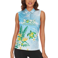 Personalised 2025 Aloha Hawaii Women Sleeveless Polo Shirt Tropical Flowers And Honu LT05 - Polynesian Pride