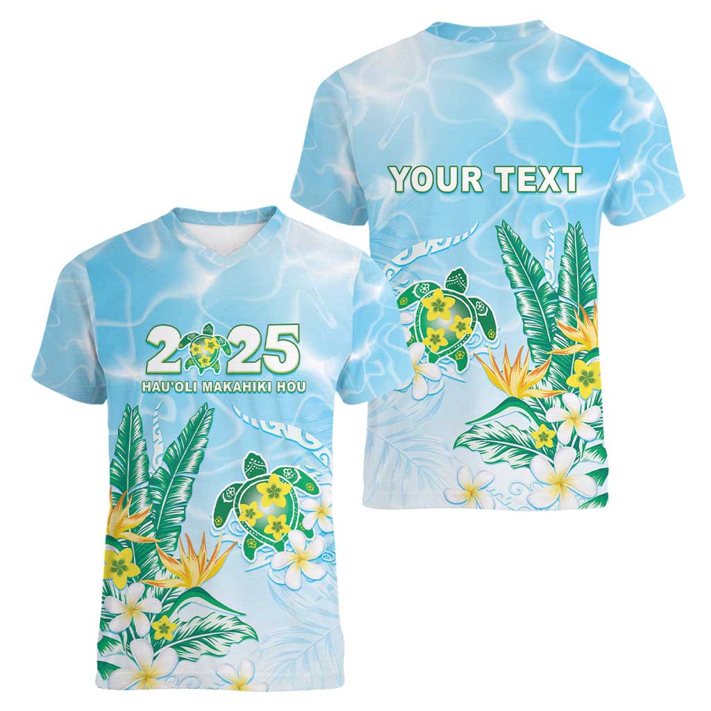 Personalised 2025 Aloha Hawaii Women V-Neck T-Shirt Tropical Flowers And Honu LT05 - Polynesian Pride