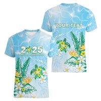 Personalised 2025 Aloha Hawaii Women V-Neck T-Shirt Tropical Flowers And Honu LT05 - Polynesian Pride
