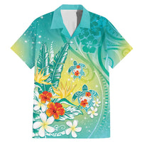 Hawaii Honu Family Matching Mermaid Dress and Hawaiian Shirt Tropical Flowers Turquoise Gradient LT05 Dad's Shirt - Short Sleeve Turquoise - Polynesian Pride