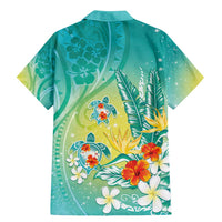 Hawaii Honu Family Matching Mermaid Dress and Hawaiian Shirt Tropical Flowers Turquoise Gradient LT05 - Polynesian Pride