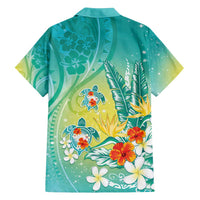 Hawaii Honu Family Matching Summer Maxi Dress and Hawaiian Shirt - Tropical Flowers Turquoise Gradient LT05 - Polynesian Pride