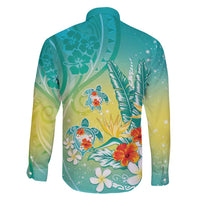 Hawaii Honu Family Matching Summer Maxi Dress and Hawaiian Shirt - Tropical Flowers Turquoise Gradient LT05 - Polynesian Pride