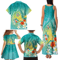 Hawaii Honu Family Matching Tank Maxi Dress and Hawaiian Shirt - Tropical Flowers Turquoise Gradient LT05 - Polynesian Pride