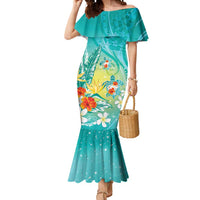 Hawaii Honu Mermaid Dress Tropical Flowers Turquoise Gradient LT05 Women Turquoise - Polynesian Pride