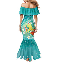 Hawaii Honu Mermaid Dress Tropical Flowers Turquoise Gradient LT05 - Polynesian Pride