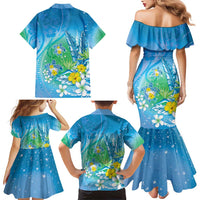 Hawaii Honu Family Matching Mermaid Dress and Hawaiian Shirt Tropical Flowers Blue Gradient LT05 - Polynesian Pride
