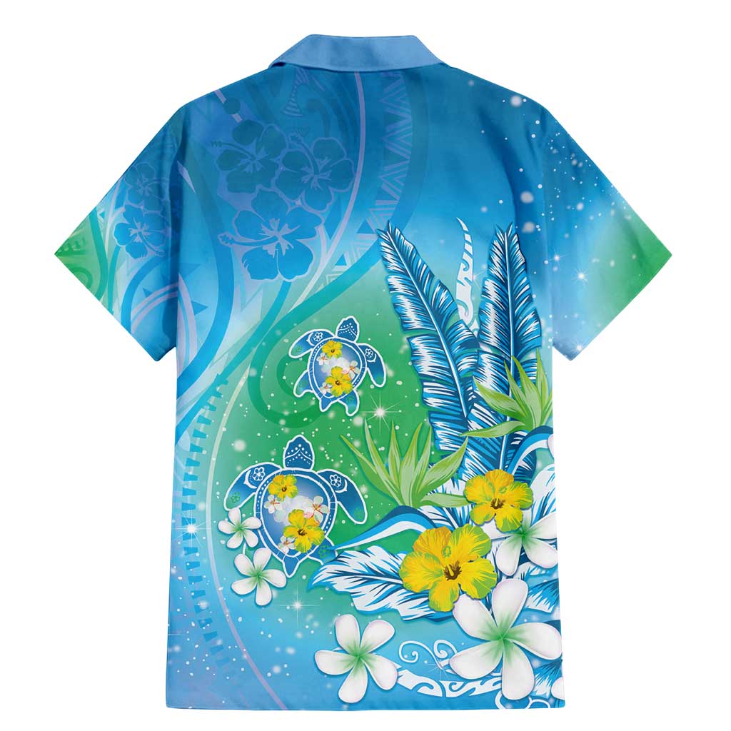 Hawaii Honu Family Matching Mermaid Dress and Hawaiian Shirt Tropical Flowers Blue Gradient LT05 - Polynesian Pride