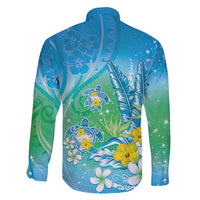 Hawaii Honu Family Matching Mermaid Dress and Hawaiian Shirt Tropical Flowers Blue Gradient LT05 - Polynesian Pride