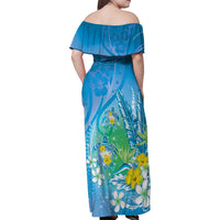 Hawaii Honu Family Matching Off Shoulder Maxi Dress and Hawaiian Shirt Tropical Flowers Blue Gradient LT05 - Polynesian Pride
