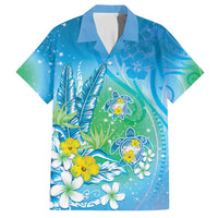 Hawaii Honu Family Matching Short Sleeve Bodycon Dress and Hawaiian Shirt Tropical Flowers Blue Gradient LT05 Dad's Shirt - Short Sleeve Blue - Polynesian Pride