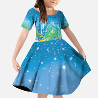 Hawaii Honu Family Matching Summer Maxi Dress and Hawaiian Shirt - Tropical Flowers Blue Gradient LT05 Daughter's Dress Blue - Polynesian Pride