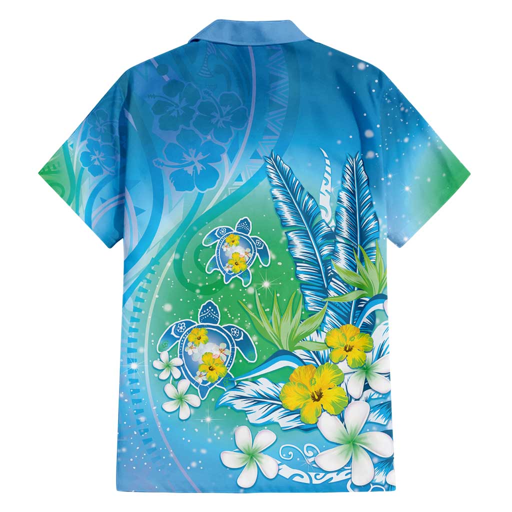 Hawaii Honu Family Matching Tank Maxi Dress and Hawaiian Shirt - Tropical Flowers Blue Gradient LT05 - Polynesian Pride