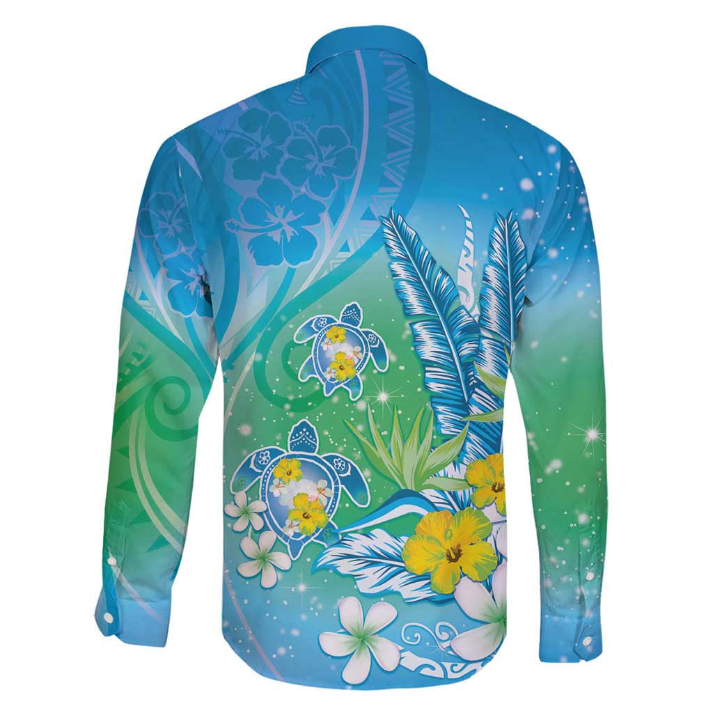 Hawaii Honu Family Matching Tank Maxi Dress and Hawaiian Shirt - Tropical Flowers Blue Gradient LT05 - Polynesian Pride