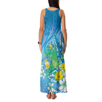 Hawaii Honu Family Matching Tank Maxi Dress and Hawaiian Shirt - Tropical Flowers Blue Gradient LT05 - Polynesian Pride