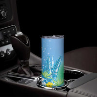 Hawaii Honu Skinny Tumbler Tropical Flowers Blue Gradient