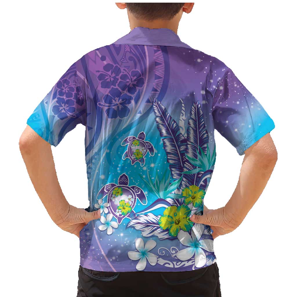 Hawaii Honu Family Matching Mermaid Dress and Hawaiian Shirt Tropical Flowers Purple Gradient LT05 - Polynesian Pride