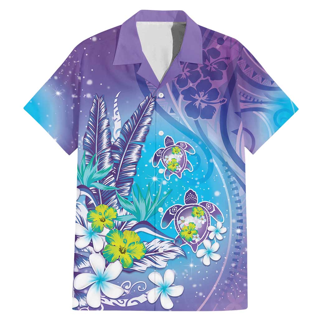 Hawaii Honu Family Matching Mermaid Dress and Hawaiian Shirt Tropical Flowers Purple Gradient LT05 Dad's Shirt - Short Sleeve Purple - Polynesian Pride
