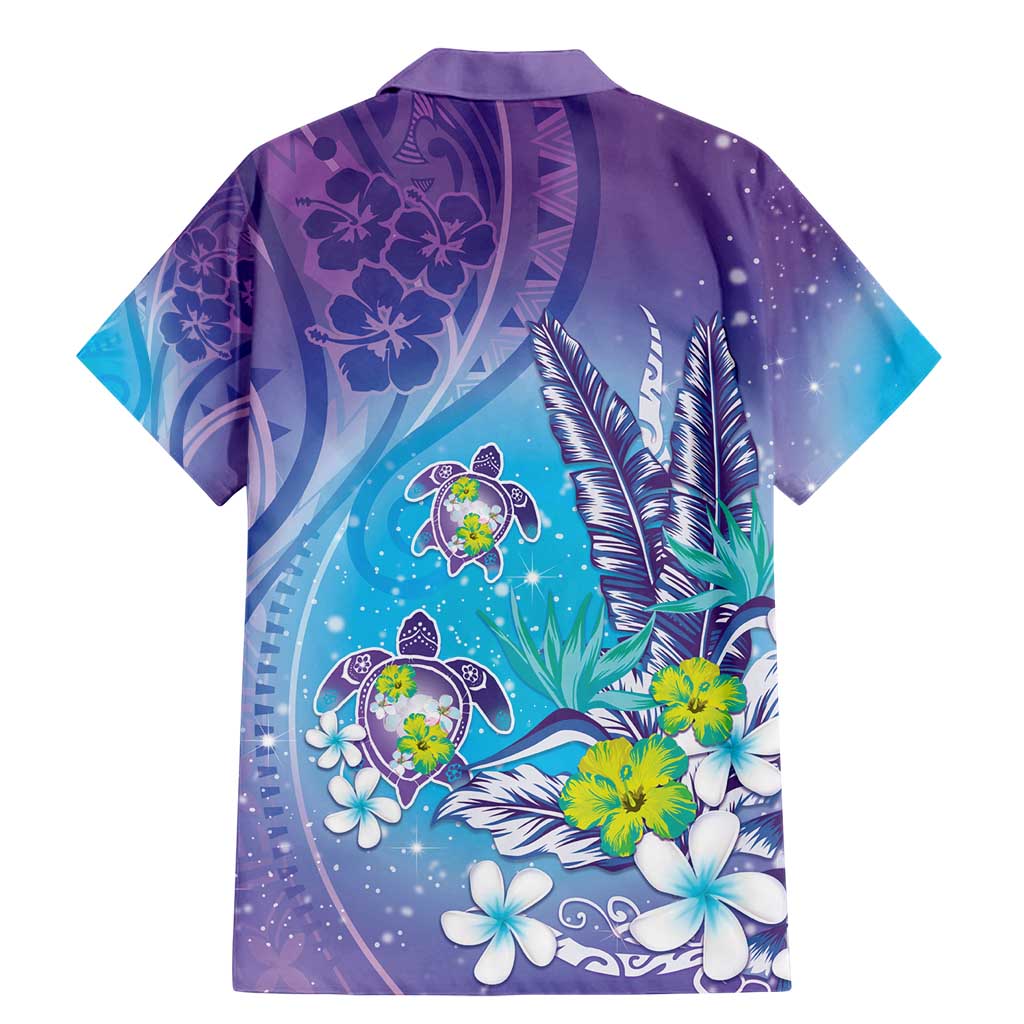 Hawaii Honu Family Matching Mermaid Dress and Hawaiian Shirt Tropical Flowers Purple Gradient LT05 - Polynesian Pride