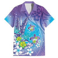 Hawaii Honu Family Matching Off The Shoulder Long Sleeve Dress and Hawaiian Shirt Tropical Flowers Purple Gradient LT05 Dad's Shirt - Short Sleeve Purple - Polynesian Pride