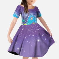 Hawaii Honu Family Matching Off Shoulder Maxi Dress and Hawaiian Shirt Tropical Flowers Purple Gradient LT05 Daughter's Dress Purple - Polynesian Pride