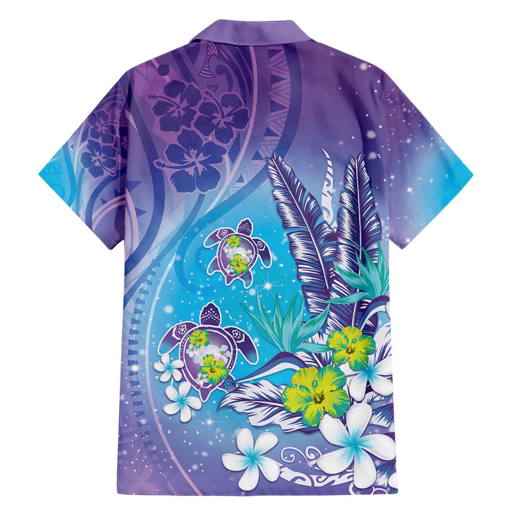 Hawaii Honu Family Matching Off Shoulder Maxi Dress and Hawaiian Shirt Tropical Flowers Purple Gradient LT05 - Polynesian Pride