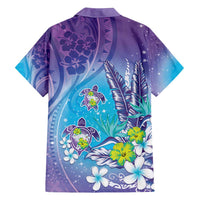 Hawaii Honu Family Matching Off Shoulder Maxi Dress and Hawaiian Shirt Tropical Flowers Purple Gradient LT05 - Polynesian Pride