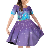 Hawaii Honu Family Matching Off Shoulder Short Dress and Hawaiian Shirt Tropical Flowers Purple Gradient LT05 Daughter's Dress Purple - Polynesian Pride