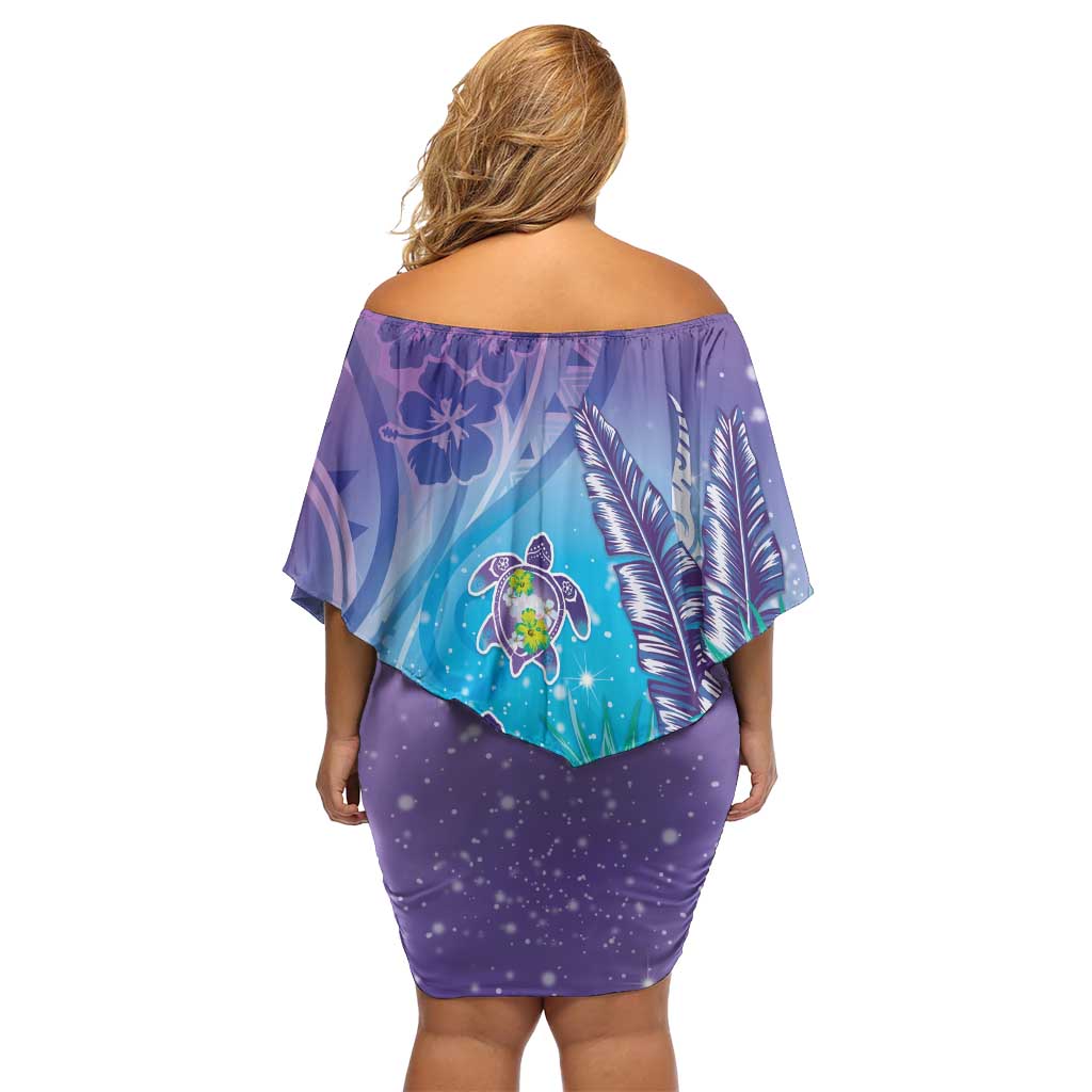Hawaii Honu Family Matching Off Shoulder Short Dress and Hawaiian Shirt Tropical Flowers Purple Gradient LT05 - Polynesian Pride