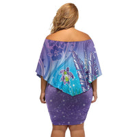 Hawaii Honu Family Matching Off Shoulder Short Dress and Hawaiian Shirt Tropical Flowers Purple Gradient LT05 - Polynesian Pride