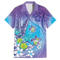 Hawaii Honu Family Matching Short Sleeve Bodycon Dress and Hawaiian Shirt Tropical Flowers Purple Gradient LT05 Dad's Shirt - Short Sleeve Purple - Polynesian Pride