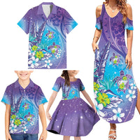 Hawaii Honu Family Matching Summer Maxi Dress and Hawaiian Shirt - Tropical Flowers Purple Gradient LT05 - Polynesian Pride