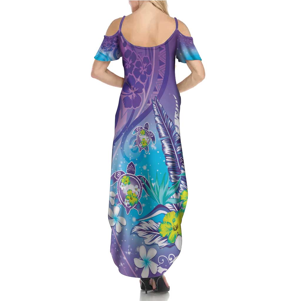 Hawaii Honu Family Matching Summer Maxi Dress and Hawaiian Shirt - Tropical Flowers Purple Gradient LT05 - Polynesian Pride