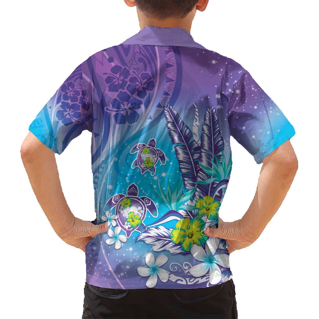 Hawaii Honu Family Matching Tank Maxi Dress and Hawaiian Shirt - Tropical Flowers Purple Gradient LT05 - Polynesian Pride