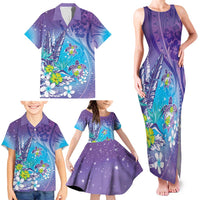 Hawaii Honu Family Matching Tank Maxi Dress and Hawaiian Shirt - Tropical Flowers Purple Gradient LT05 - Polynesian Pride
