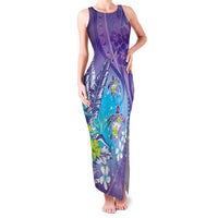 Hawaii Honu Family Matching Tank Maxi Dress and Hawaiian Shirt - Tropical Flowers Purple Gradient LT05 Mom's Dress Purple - Polynesian Pride