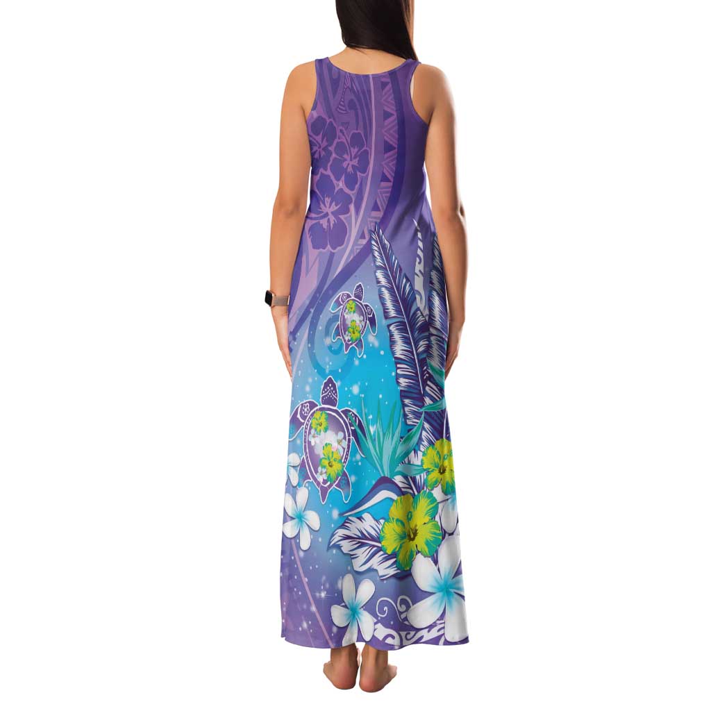 Hawaii Honu Family Matching Tank Maxi Dress and Hawaiian Shirt - Tropical Flowers Purple Gradient LT05 - Polynesian Pride