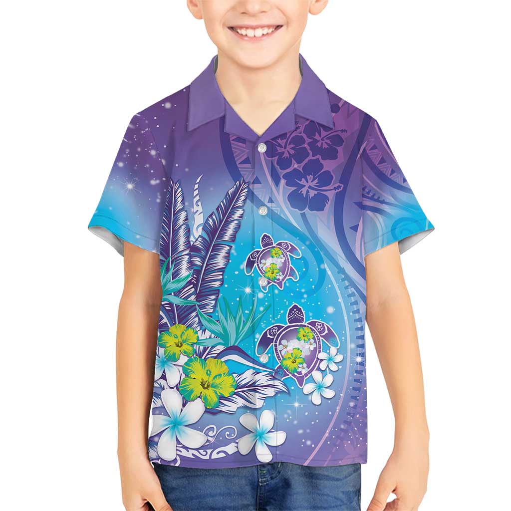 Hawaii Honu Family Matching Tank Maxi Dress and Hawaiian Shirt - Tropical Flowers Purple Gradient LT05 Son's Shirt Purple - Polynesian Pride
