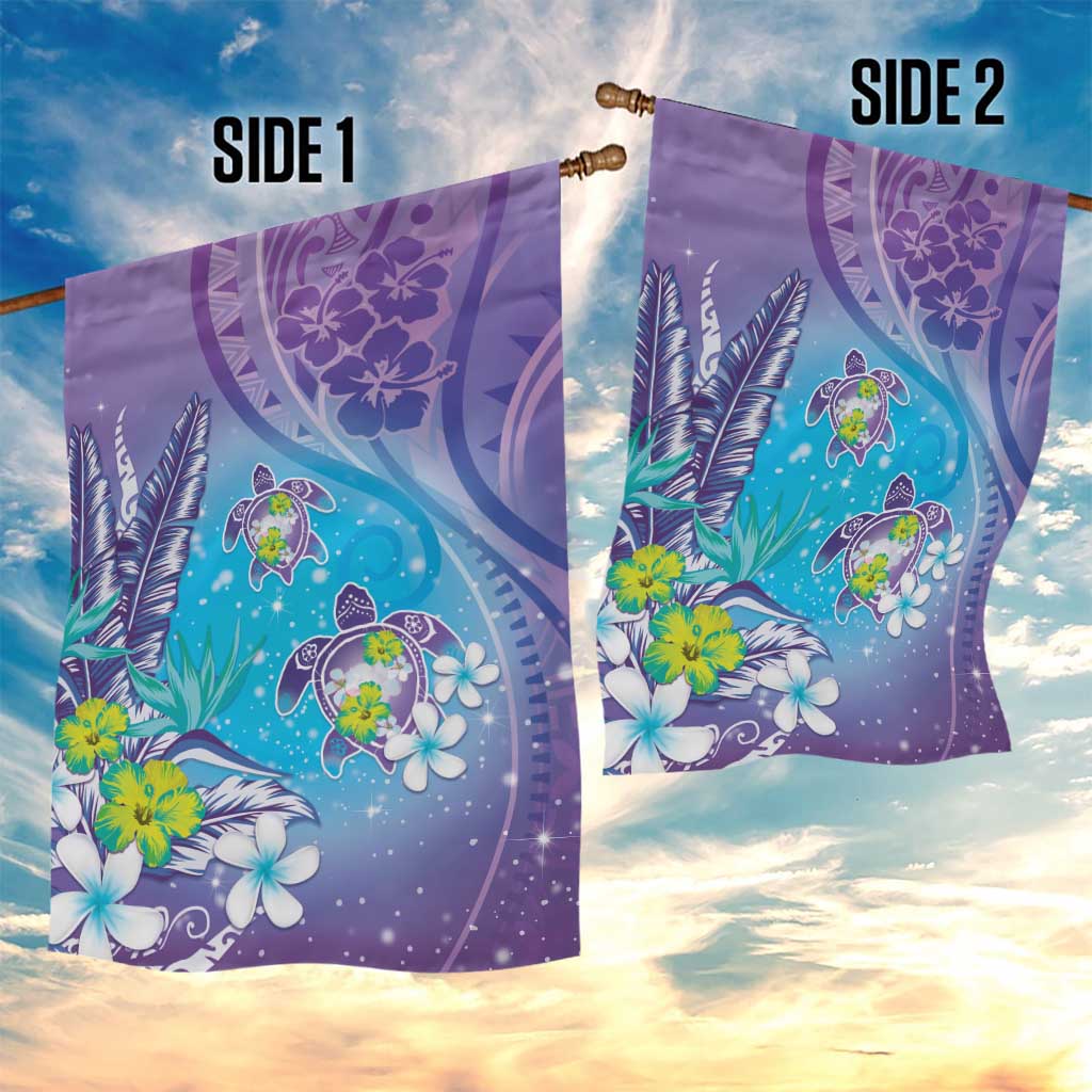 Hawaii Honu Garden Flag Tropical Flowers Purple Gradient