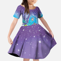 Hawaii Honu Kid Short Sleeve Dress Tropical Flowers Purple Gradient LT05 KID Purple - Polynesian Pride