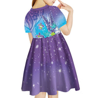 Hawaii Honu Kid Short Sleeve Dress Tropical Flowers Purple Gradient LT05 - Polynesian Pride