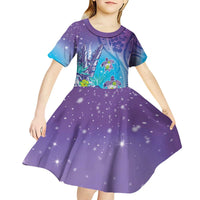 Hawaii Honu Kid Short Sleeve Dress Tropical Flowers Purple Gradient LT05 - Polynesian Pride