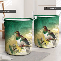 New Zealand Pigeon Kereru Laundry Basket Maori Fern Art Green Gradient LT05 - Polynesian Pride