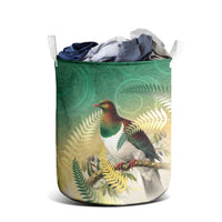 New Zealand Pigeon Kereru Laundry Basket Maori Fern Art Green Gradient LT05 - Polynesian Pride