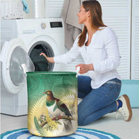 New Zealand Pigeon Kereru Laundry Basket Maori Fern Art Green Gradient LT05 - Polynesian Pride