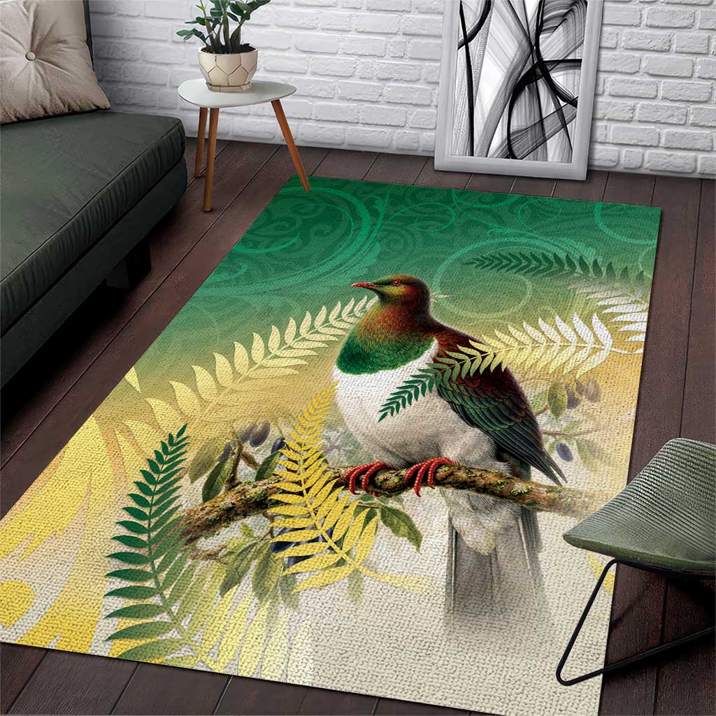 New Zealand Pigeon Kereru Area Rug Maori Fern Art Green Gradient LT05 Green - Polynesian Pride