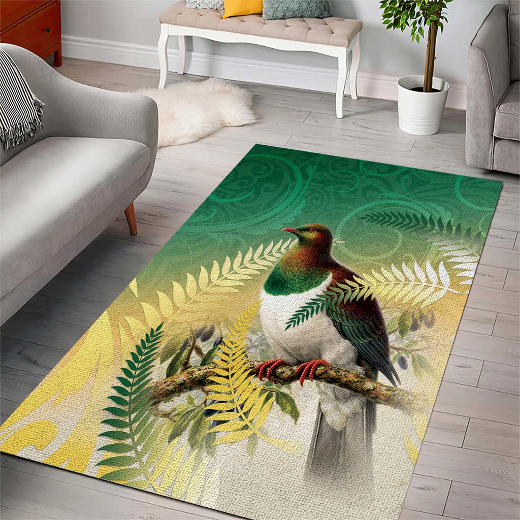 New Zealand Pigeon Kereru Area Rug Maori Fern Art Green Gradient LT05 - Polynesian Pride